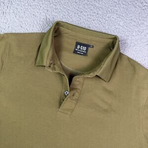U-510 Polo Shirt Mens Large Green Pique Mesh Stretch Under 510 Button Down